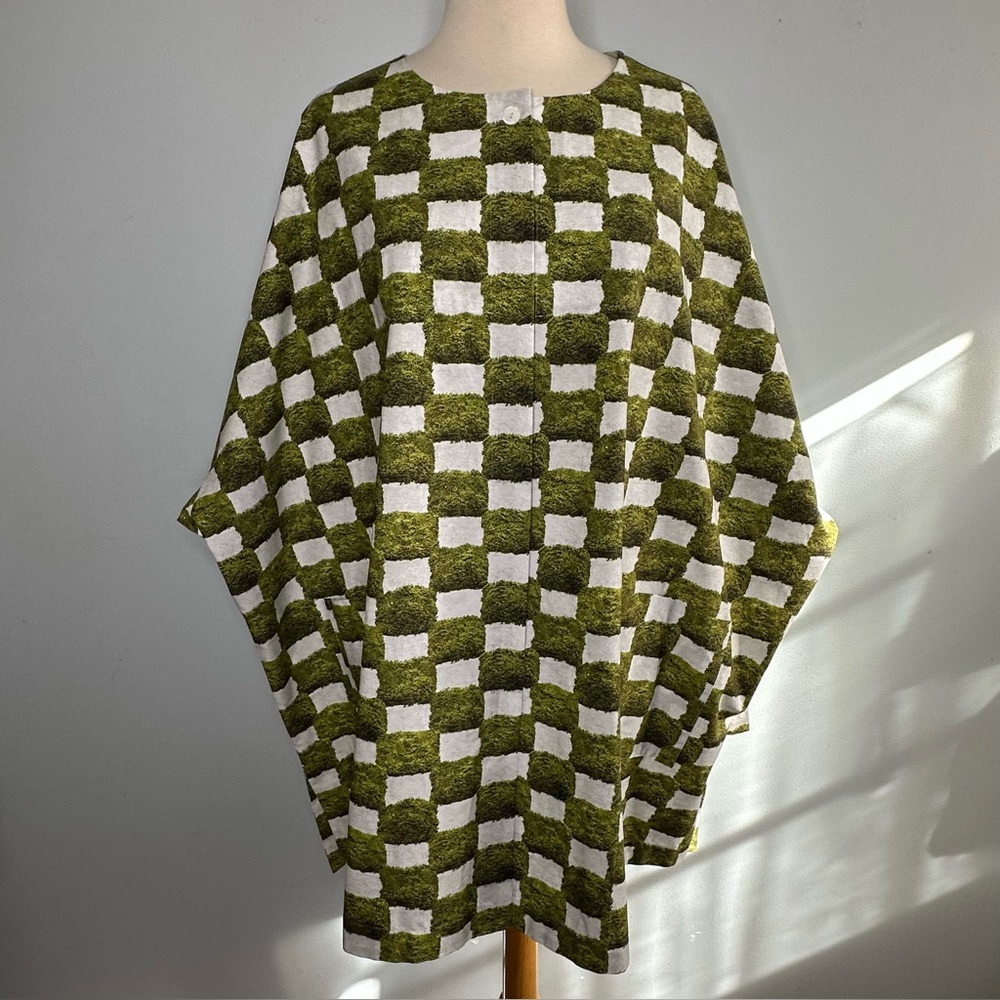 Unknown Brand Green Grass Checkered Print Oversized Kaftan Poncho Dress O/S - Picture 1 of 14